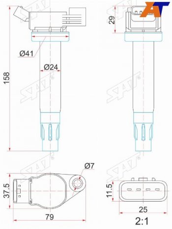 1 399 р. Катушка зажигания TOYOTA KLUGERHIGLANDER MCU2#RX300330350 MCU3# 03- 3MZ-FE SAT ST-90919-02246  с доставкой в г. Кемерово. Увеличить фотографию 1