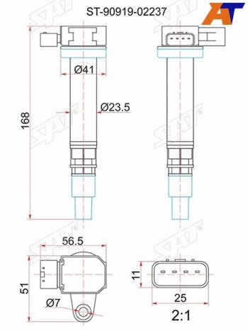 1 499 р. Катушка зажигания TOYOTA 3RZ# RZN18#21#RZJ12#RCH#LY230280RZU28#3##400 SAT ST-90919-02237  с доставкой в г. Кемерово. Увеличить фотографию 1