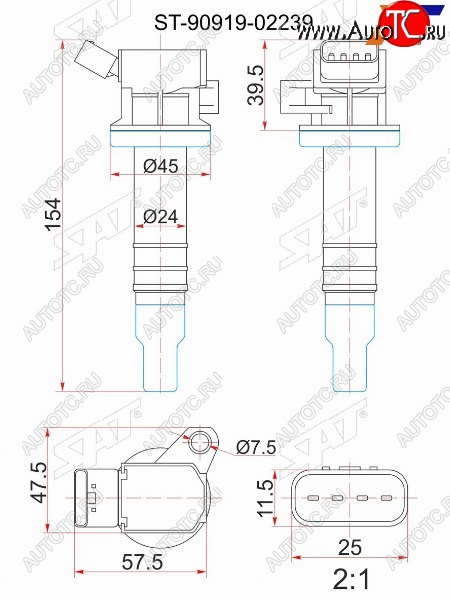 1 099 р. Катушка зажигания TOYOTA 1ZZ-FE 00- ZZE12#ZZT24#ZZV50ZCT10ZCA2#1KR-FE 04- KSP9#KGC1#3SG-G# SX SAT ST-90919-02239  с доставкой в г. Кемерово