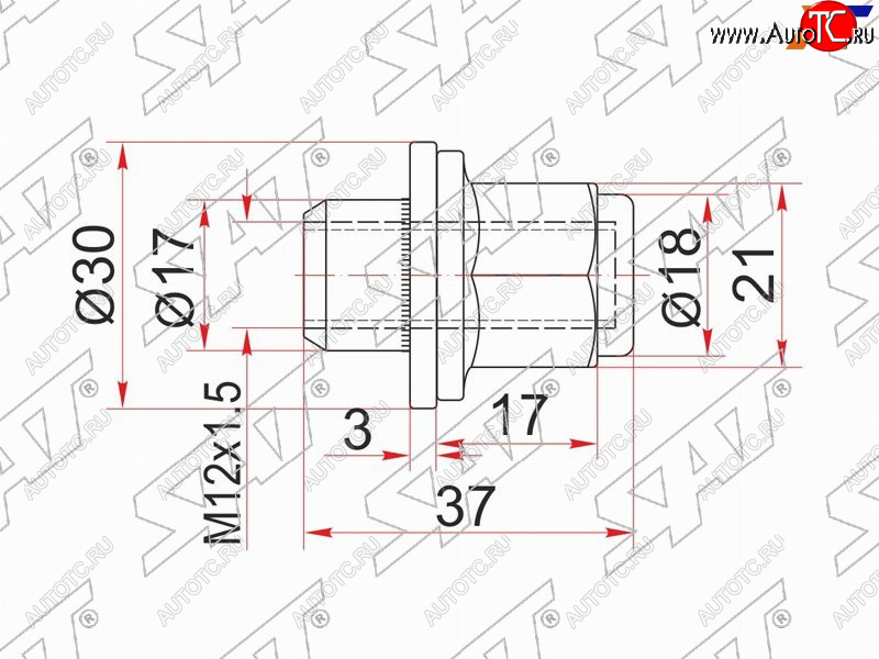 236 р. Гайка колесная хром закрытая HYUNDAIKIALEXUSMITSUBISHITOYOTA SAT ST-90942-01033  с доставкой в г. Кемерово