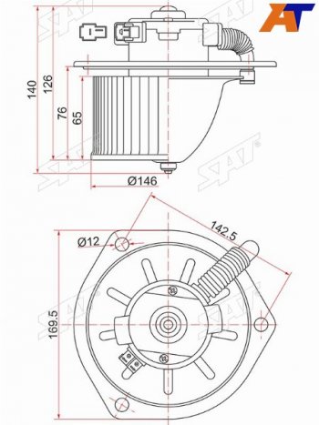 4 199 р. Мотор отопителя салона Hino Dutro 02-11  Mitsubishi Fuso Canter FE5 93-02  Fuso Canter FE6 93-02  SAT ST-MC140941  с доставкой в г. Кемерово. Увеличить фотографию 1