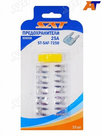 51 р. Предохранитель мини 25А (10 штук) SAT ST-SAF-7250  с доставкой в г. Кемерово. Увеличить фотографию 1