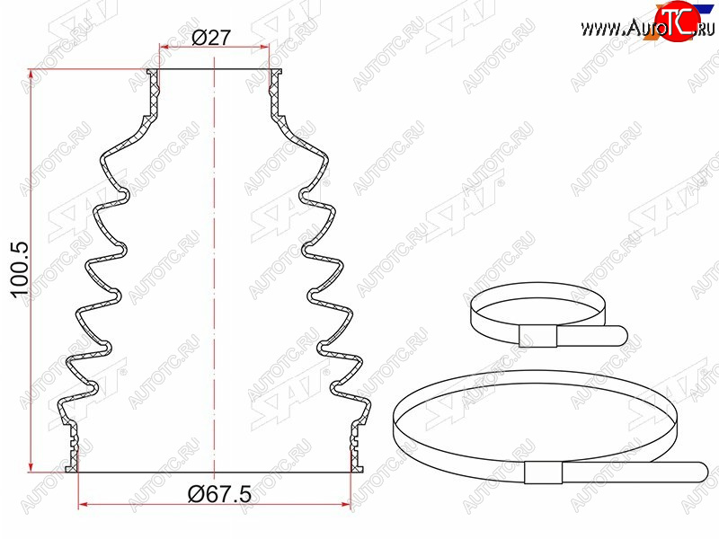 639 р. Пыльник шруса внутренний FR VW GOLF (2 хомута. термопластик)                                         SAT TC-021  с доставкой в г. Кемерово