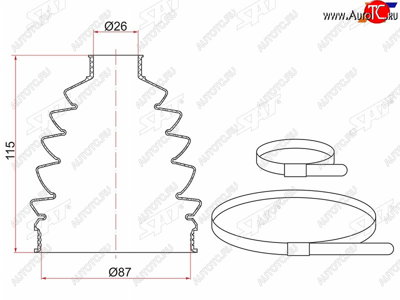 469 р. Пыльник шруса наружный перед VW POLO (2 хомута. термопластик) SAT TC-006  с доставкой в г. Кемерово