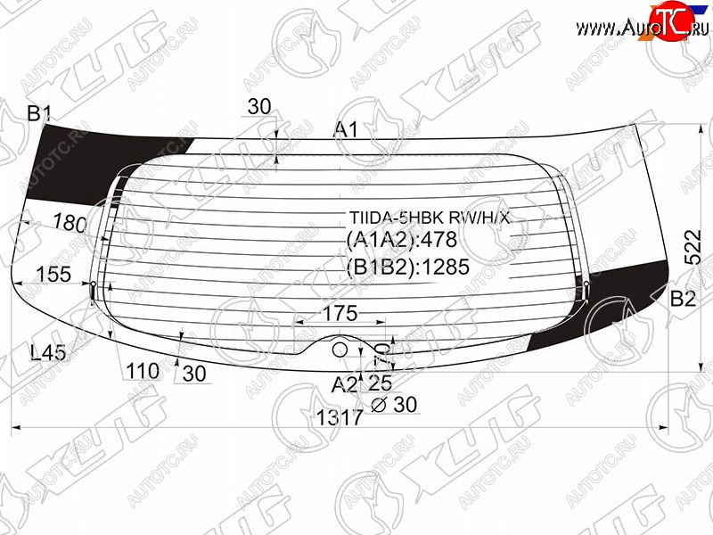 7 199 р. Стекло заднее (Цвет зеленый Обогрев 5D HBK) Nissan Tiida 04-14  Versa 06-12 XYG TIIDA-5HBK RW/H/X  с доставкой в г. Кемерово