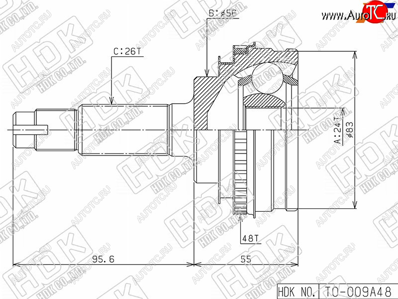 4 749 р. Шрус наружный TOYOTA CARINACALDINACAMRY SV3040CARIBCOROLLA 4WDRAV4 SXA1# 34S2C4A 88-02 HDK TO-009A48  с доставкой в г. Кемерово