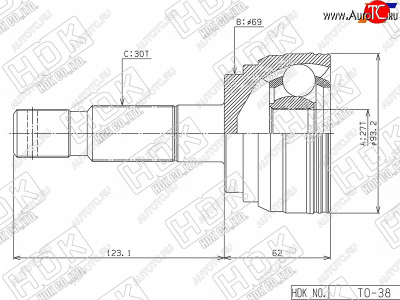 7 999 р. Шрус наружный TOYOTA LAND CRUISER PRADO #ZJ9#4RUNNERSURF #ZN18# 1KZ-TE5VZ 95-02                   HDK TO-38  с доставкой в г. Кемерово