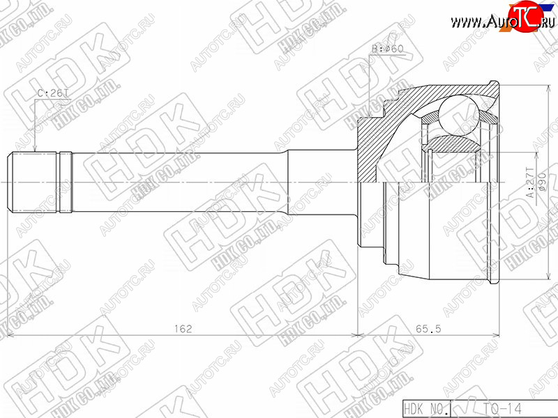6 799 р. Шрус наружный TOYOTA 4RUNNERHILUXSURF #N130REGIUS RCH47DYNA 3RZ235L3Y3VZ1KZ 87-02 4WD      HDK TO-14  с доставкой в г. Кемерово
