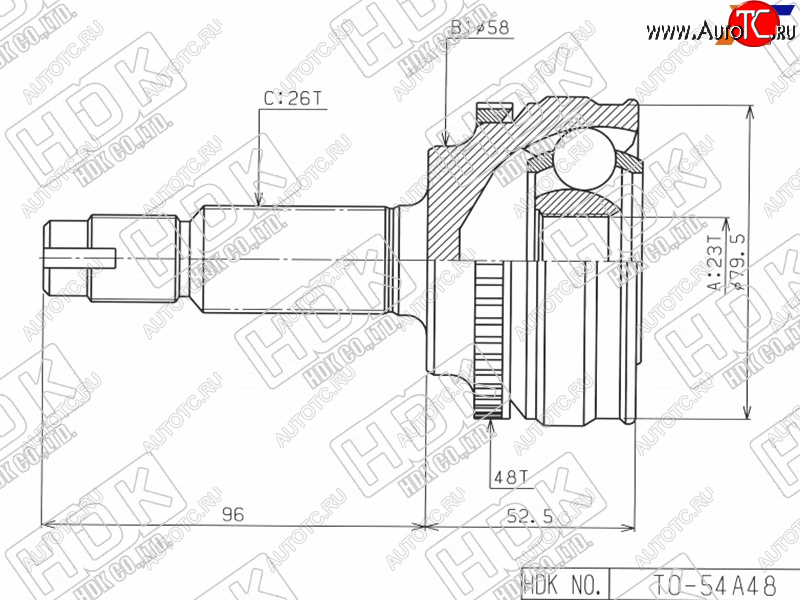 6 199 р. Шрус наружный TOYOTA COROLLARUNXOPARAV4 CA2#SV50ALLIONWISH 4WD 1ZZ 4WD1AZ-FSE3ZZ(euro) 00-05 HDK TO-54A48  с доставкой в г. Кемерово