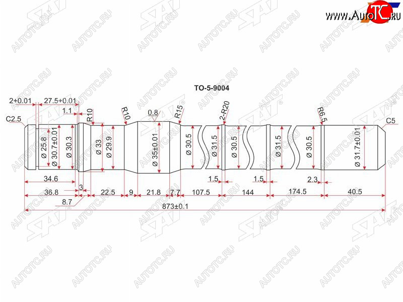 3 099 р. Полуось FR TY Land Cruiser 80105 (длинная)  -LH SAT TO-5-9004  с доставкой в г. Кемерово