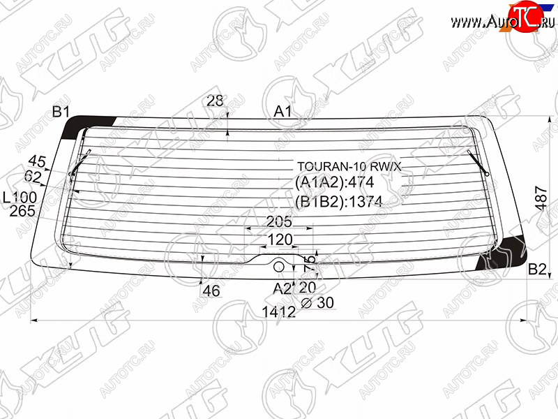11 549 р. Стекло заднее (Цвет зеленый Обогрев) Volkswagen Touran 10-15 XYG TOURAN-10 RW/X  с доставкой в г. Кемерово
