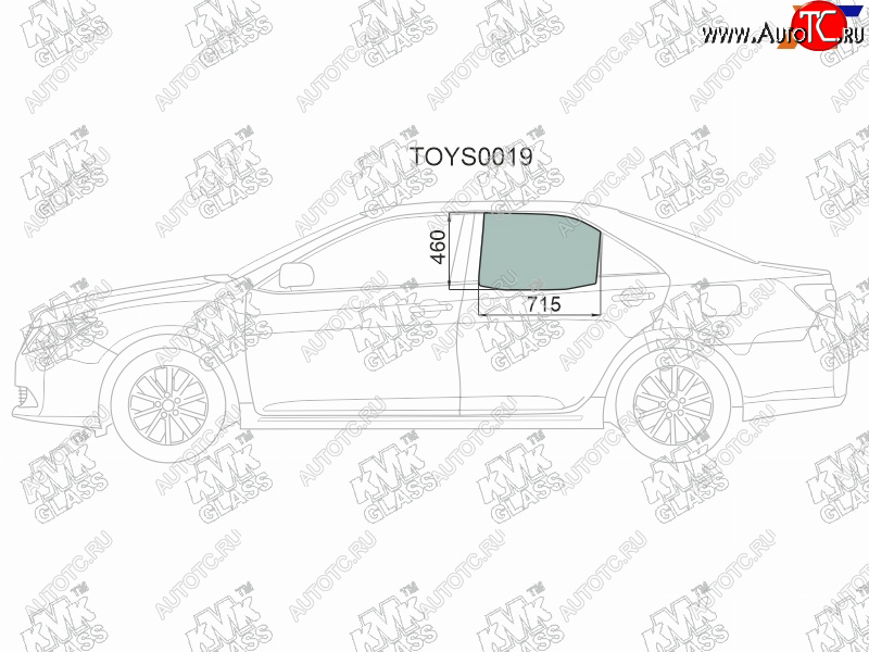 2 599 р. Стекло боковое опускное (Сзади Слева Цвет зеленый) Toyota Camry (XV50) 11-21  Camry USA 11-17     KMK TOYS0019  с доставкой в г. Кемерово