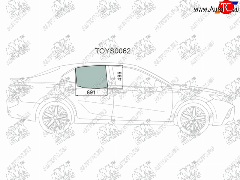2 499 р. Стекло боковое опускное (Сзади Справа Цвет зеленый) Toyota Camry (XV70) 17-21  Camry UAEUSA 17-2 KMK TOYS0062  с доставкой в г. Кемерово