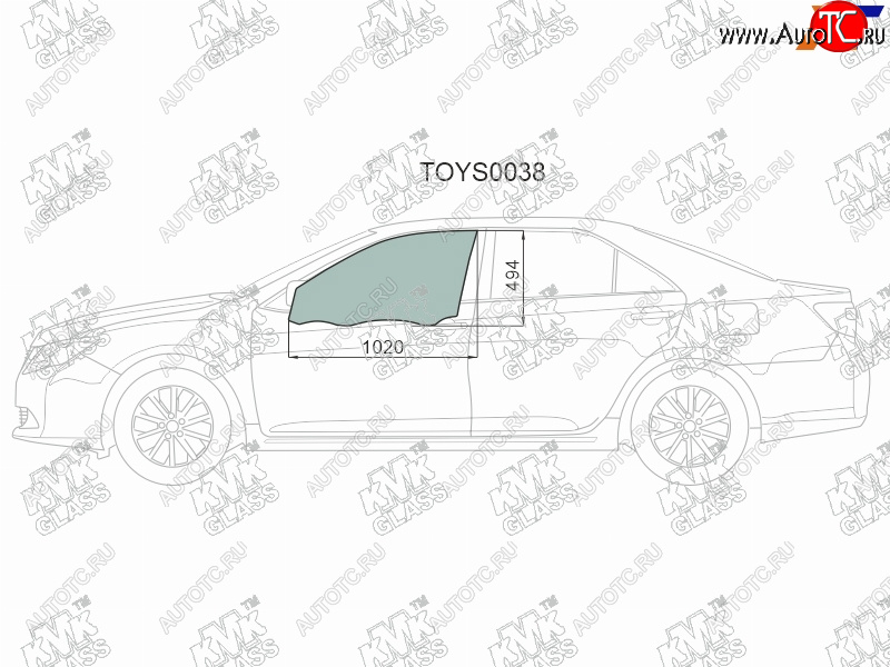 2 599 р. Стекло боковое опускное (Спереди Слева Цвет зеленый) Toyota Camry (XV50) 11-21  Camry UAEUSA 11- KMK TOYS0038  с доставкой в г. Кемерово