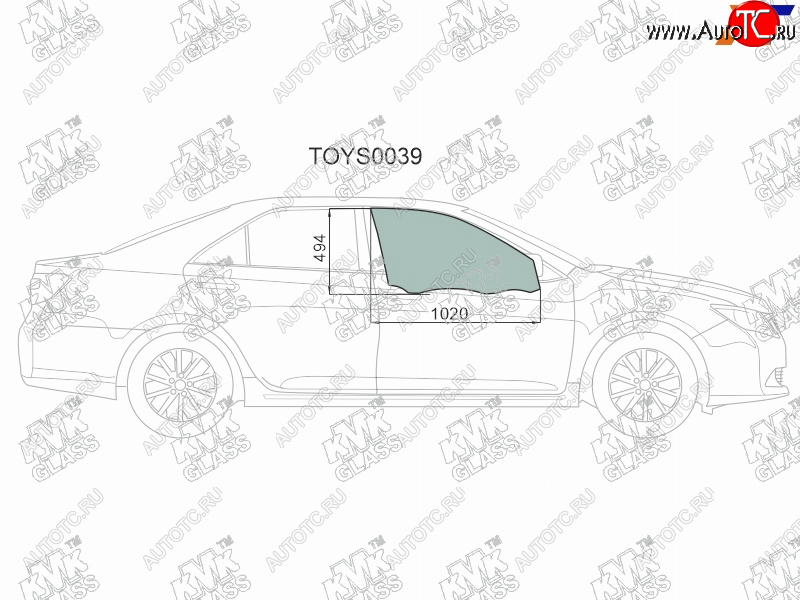2 599 р. Стекло боковое опускное (Спереди Справа Цвет зеленый) Toyota Camry (XV50) 11-18  Camry UAEUSA 11 KMK TOYS0039  с доставкой в г. Кемерово