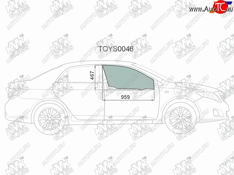 2 349 р. Стекло боковое опускное (Спереди Справа Цвет зеленый) Toyota Corolla (E150) 06-13  Corolla USA (E KMK TOYS0046  с доставкой в г. Кемерово