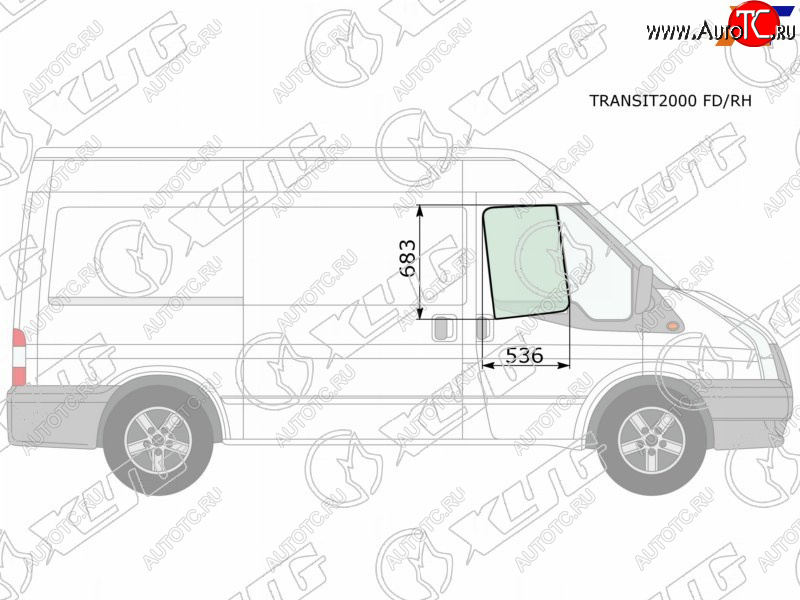 3 079 р. Стекло боковое опускное (Спереди Справа Цвет зеленый) Ford Transit 00-14                           XYG TRANSIT2000 FD/RH  с доставкой в г. Кемерово