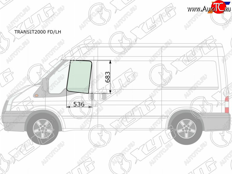 3 079 р. Стекло боковое опускное (Спереди Слева Цвет зеленый) Ford Transit 00-14                            XYG TRANSIT2000 FD/LH  с доставкой в г. Кемерово