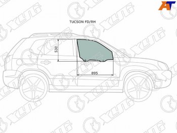 2 789 р. Стекло боковое опускное (Спереди Справа Цвет зеленый) Hyundai Tucson 04-09 XYG TUCSON FD/RH  с доставкой в г. Кемерово. Увеличить фотографию 1