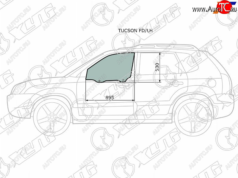 2 789 р. Стекло боковое опускное (Спереди Слева Цвет зеленый) Hyundai Tucson 04-09 XYG TUCSON FD/LH  с доставкой в г. Кемерово