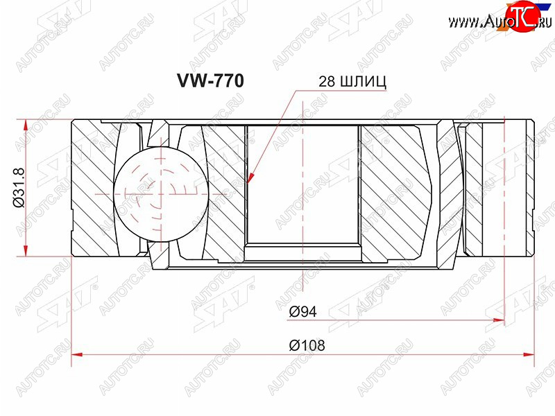 1 439 р. Шрус внутренний VOLKSWAGEN TRANSPORTER T5 03- SAT VW-770  с доставкой в г. Кемерово