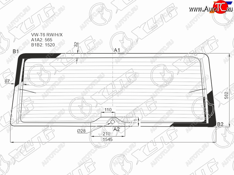11 999 р. Стекло заднее (Цвет зеленый Обогрев) Volkswagen Transporter 15-  California 15-22  Caravelle 15- XYG VW-T6 RW/H/X  с доставкой в г. Кемерово