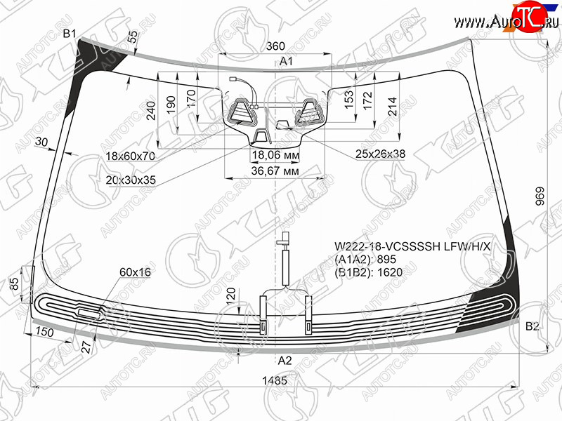 13 799 р. Стекло лобовое (Обогрев щеток Три камеры Датчик дождя Молдинг) Mercedes-Benz S-Class 17-20 XYG W222-18-VCSSSSH LFW/H/X  с доставкой в г. Кемерово