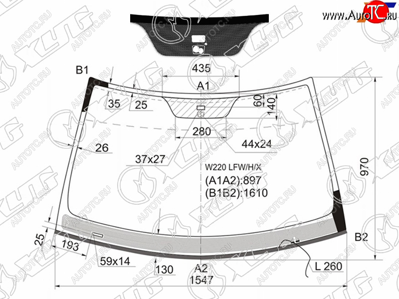 10 199 р. Стекло лобовое (Обогрев щеток Датчик дождя Молдинг) Mercedes-Benz S-Class 98-02 XYG W220 LFW/H/X  с доставкой в г. Кемерово
