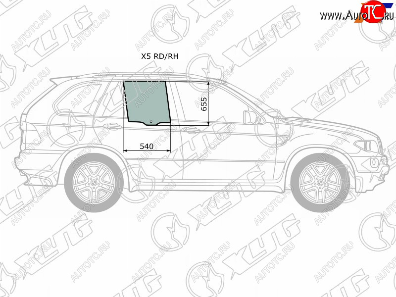1 799 р. Стекло боковое опускное (Сзади Справа Цвет зеленый) BMW X5 99-06 XYG X5 RD/RH  с доставкой в г. Кемерово