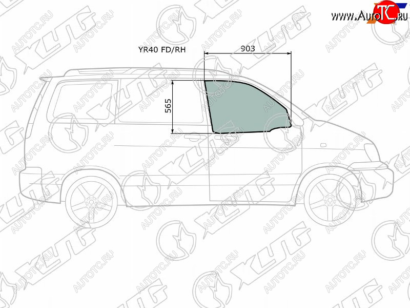 2 899 р. Стекло боковое опускное (Спереди Справа Цвет зеленый) Toyota Lite Ace 96-07  Lite Ace Noah 96-01 XYG YR40 FD/RH  с доставкой в г. Кемерово