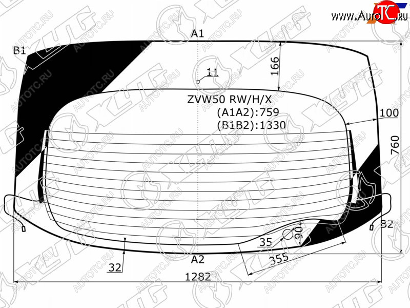 9 549 р. Стекло заднее (Цвет зеленый Обогрев Антенна) Toyota Prius (ZVW50) 15-23 XYG ZVW50 RW/H/X  с доставкой в г. Кемерово