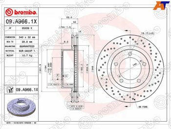 15 999 р. Тормозной передний диск (Ø340) BREMBO   Lexus LX570  J200 (2007-2015), Toyota Land Cruiser  200 (2007-2015)  с доставкой в г. Кемерово. Увеличить фотографию 1