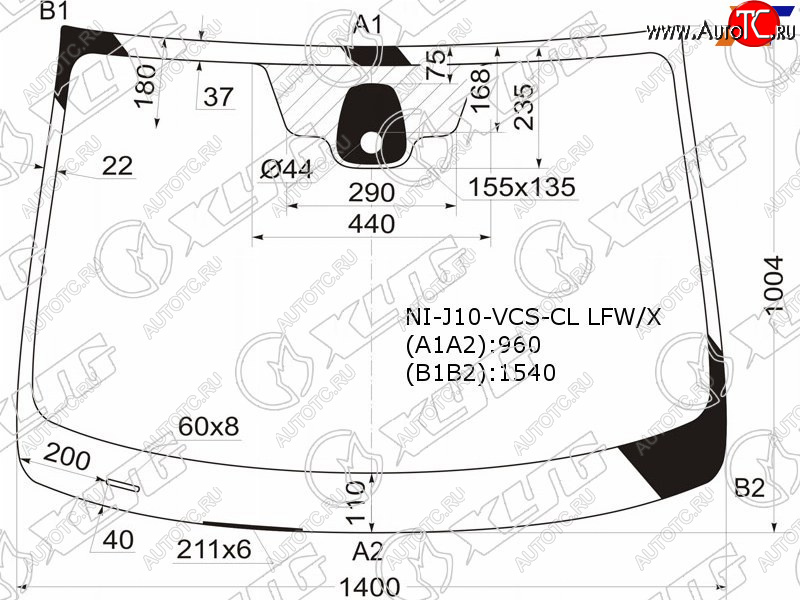 6 299 р. Стекло лобовое (Датчик дождя) Nissan Qashqai 06-13  Dualis 07-14  Qashqai+2 08-14 XYG NI-J10-VCS-CL LFW/X  с доставкой в г. Кемерово