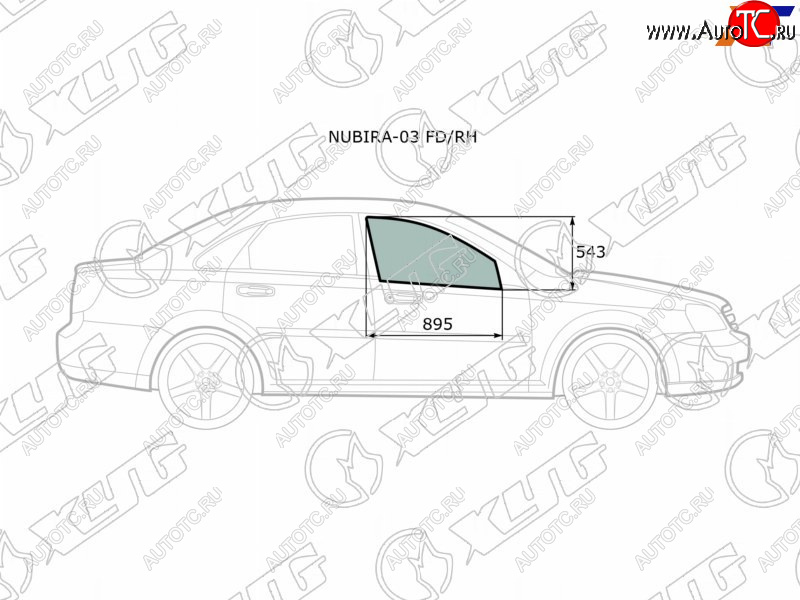 2 399 р. Стекло боковое опускное (Спереди Справа Цвет зеленый) Chevrolet Lacetti 04-13  Daewoo Lacetti 04- XYG NUBIRA-03 FD/RH  с доставкой в г. Кемерово