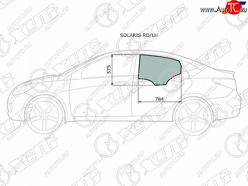 2 399 р. Стекло боковое опускное (Сзади Слева Цвет зеленый) Hyundai Solaris 10-17  Accent 11-17 XYG SOLARIS RD/LH  с доставкой в г. Кемерово