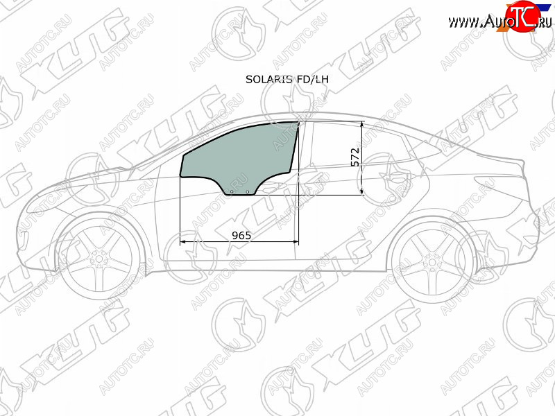 2 499 р. Стекло боковое опускное (Спереди Слева Цвет зеленый) Hyundai Solaris 10-17  Kia Rio 11-17  Hyund XYG SOLARIS FD/LH  с доставкой в г. Кемерово