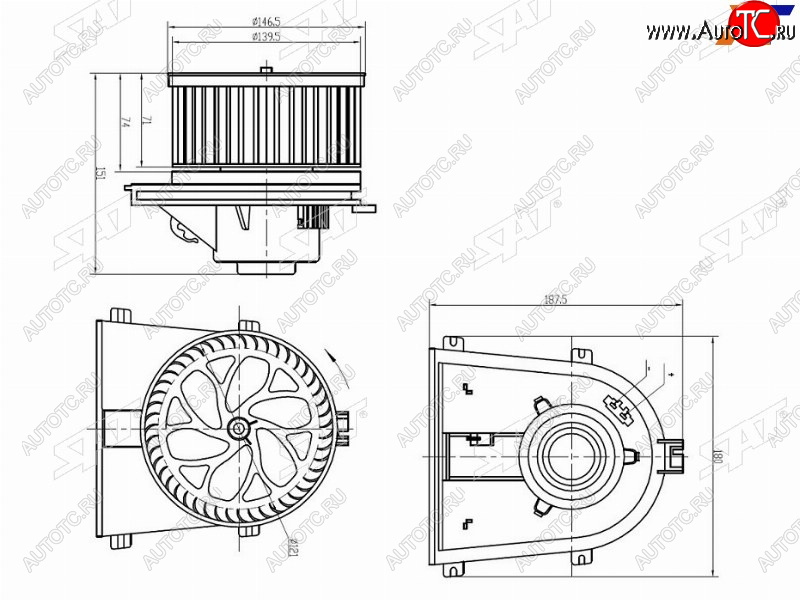 2 699 р. Мотор отопителя салона Audi A3 96-03  Skoda Octavia 96-13  Volkswagen Golf 97-16  Jetta 98-10  P SAT ST-1J1819021C  с доставкой в г. Кемерово