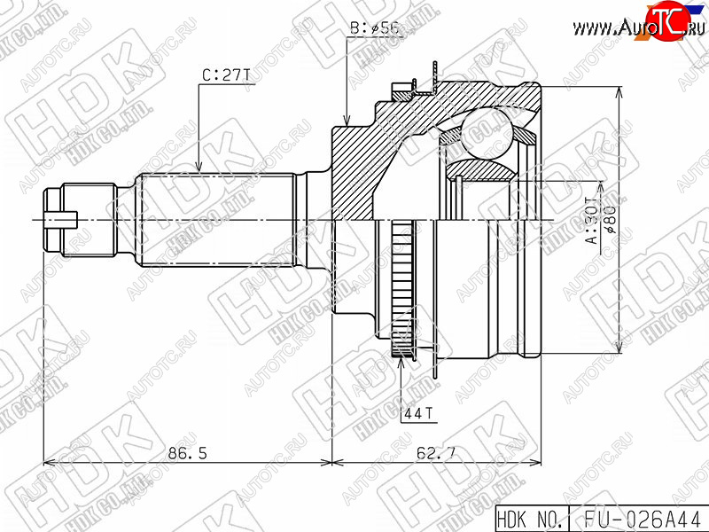 4 499 р. Шрус наружный SUBARU IMPREZA GF8 4WD 98- FORESTER SF9 HDK FU-026A44  с доставкой в г. Кемерово