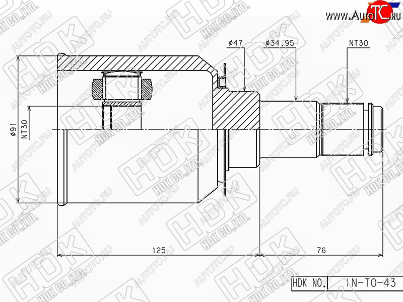10 599 р. Шрус внутренний LHRH TOYOTA LAND CRUISER PRADO KZJRZJVZJ12#SURF KZNVZNRZN215 02- HDK IN-TO-43  с доставкой в г. Кемерово