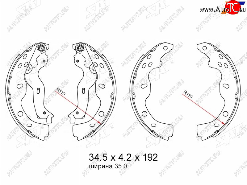 1 759 р. Колодки тормозные барабанные задние RH-LH SAT Suzuki SX4 GYC21S дорестайлинг седан (2006-2012)  с доставкой в г. Кемерово