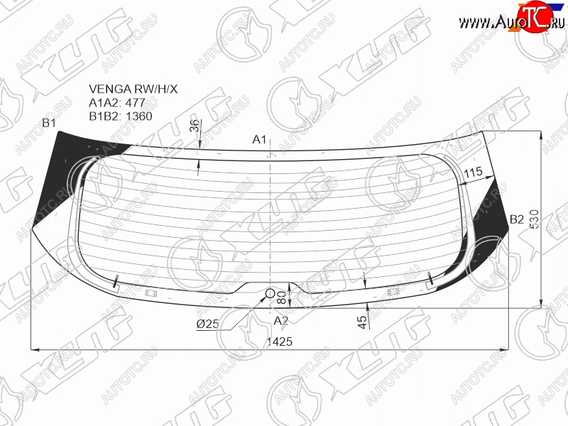 13 249 р. Стекло заднее (Цвет зеленый Обогрев) Hyundai ix20 10-19  Kia Venga 10-17 XYG VENGA RW/H/X  с доставкой в г. Кемерово