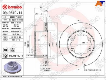 Задний тормозной диск(Ø303) BREMBO Volkswagen Crafter 1 (2006-2017)