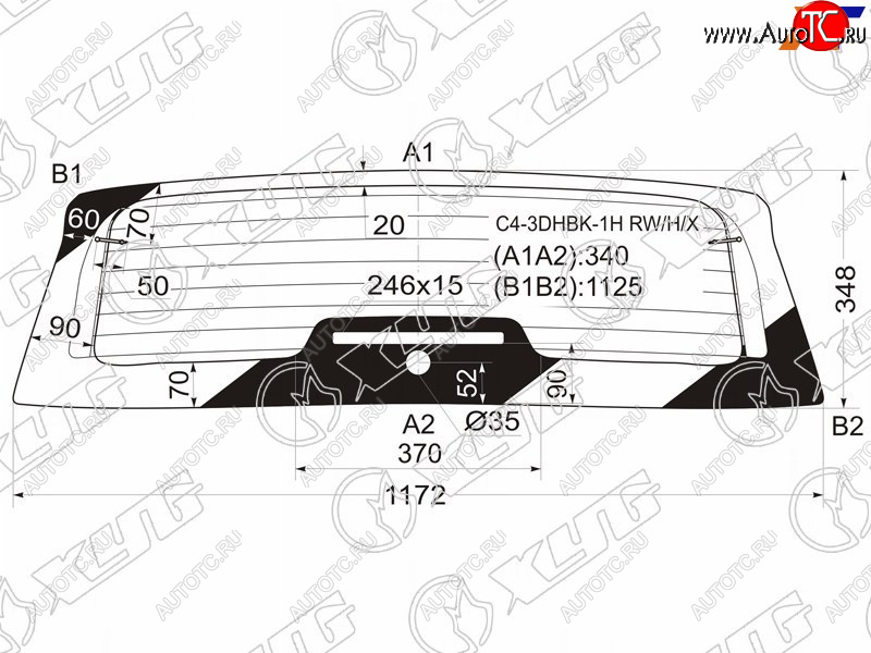 12 449 р. Стекло заднее (Цвет зеленый Обогрев) Citroen C4 04-11 XYG C4-3DHBK-1H RW/H/X  с доставкой в г. Кемерово