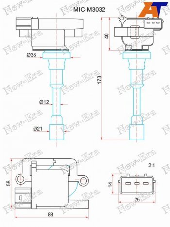 Катушка зажигания MITSUBISHI LANCER CS2A 1.5 00-/PAJERO IO H65W 1.6 99-01 NEW ERA MIC-M3032, micm3032 NEW ERA MIC-M3032