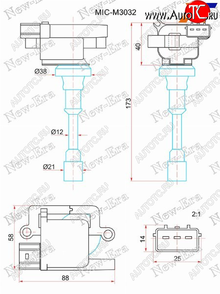 3 399 р. Катушка зажигания MITSUBISHI LANCER CS2A 1.5 00-/PAJERO IO H65W 1.6 99-01 NEW ERA MIC-M3032, micm3032 NEW ERA MIC-M3032  с доставкой в г. Кемерово