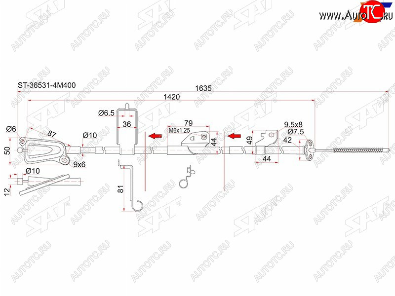 1 069 р. Трос ручника LH 2WD SAT Nissan Bluebird Sylphy седан G10 дорестайлинг (2000-2003)  с доставкой в г. Кемерово