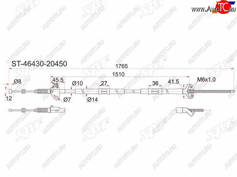 1 199 р. Трос ручника 2WD LH SAT  Toyota Caldina ( T190,  T210) - Corona SF  T190  с доставкой в г. Кемерово