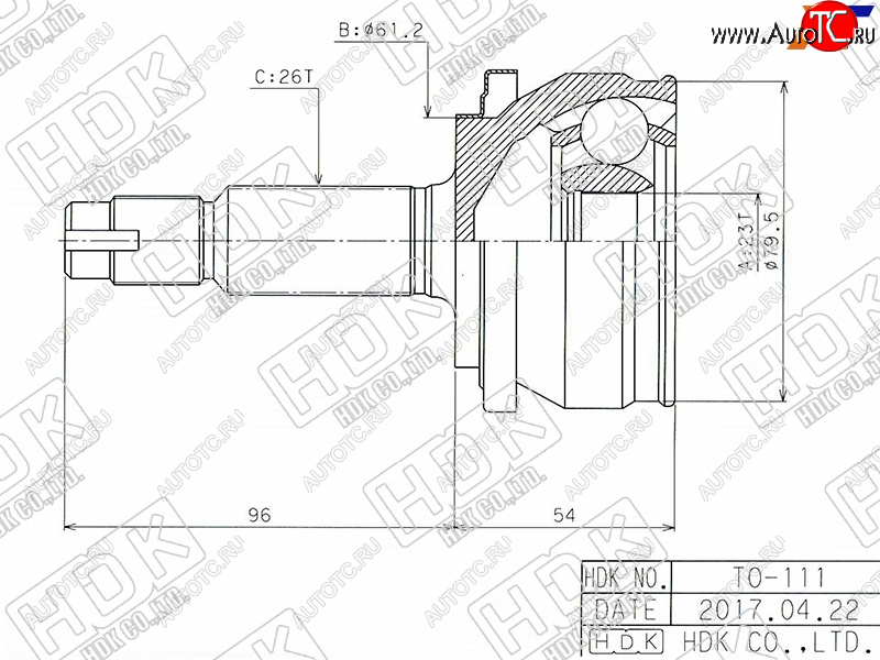 4 299 р. Шрус наружный TOYOTA AURISCOROLLA ZREZZE15#07- HDK TO-111  с доставкой в г. Кемерово