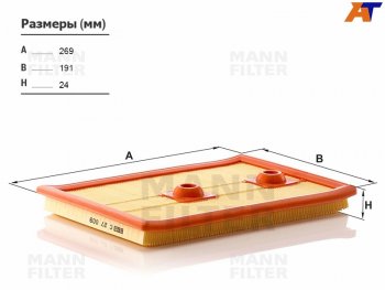 Фильтр воздушный MANN Audi A3 ( 8VS седан,  8VA хэтчбэк 5 дв.,  8V1,  8Y хэтчбэк 5 дв.,  8Y седан) (2012-2022), Audi Q3 ( 8U,  F3) (2011-2022), Skoda Octavia ( A7,  A8) (2012-2022), Volkswagen Golf ( 7,  8) (2012-2025)