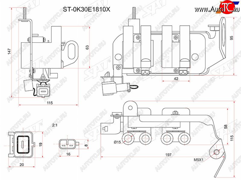 2 259 р. Катушка зажигания KIA RIO 00-05 (модуль) SAT ST-0K30E1810X  с доставкой в г. Кемерово